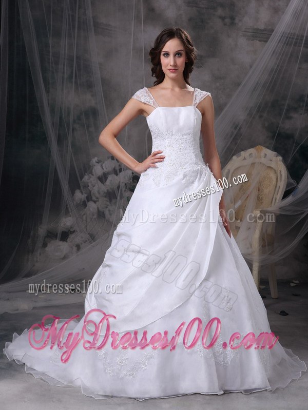 White Square Court Train Elegant Wedding Dresses with Embroidery